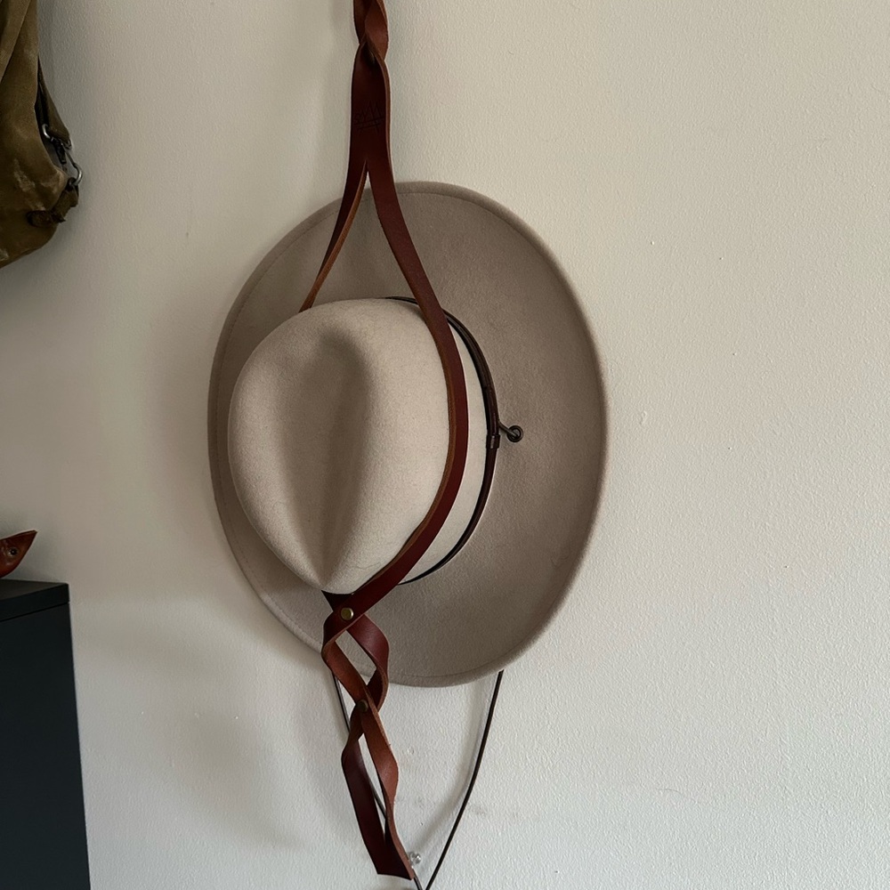 Leather Hat Hanger with Brass Accents